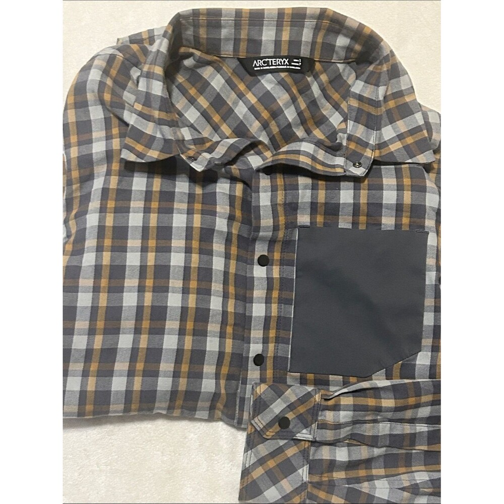 Arc'teryx Bernal Men's S Plaid Long Sleeve Flannel Snap Button Shirt Gray Yellow